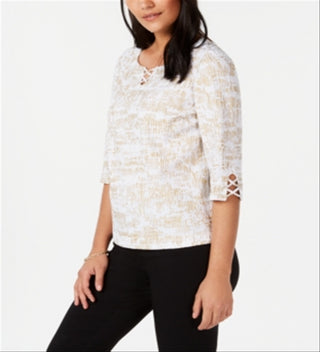 JM Collection Top Feminino com Detalhe em Treliça Branco