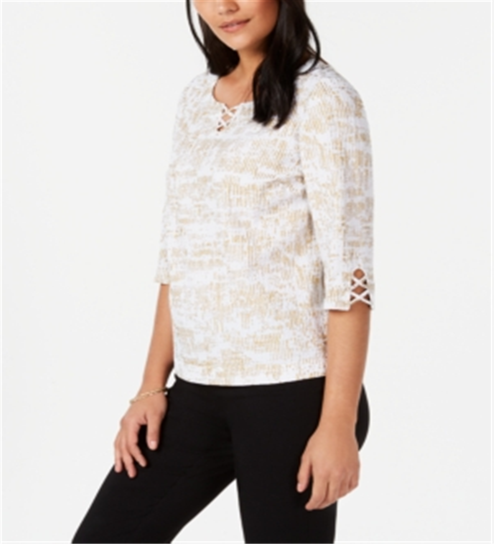 JM Collection Top Feminino com Detalhe em Treliça Branco