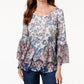 Blusa feminina estampada com manga flare, tamanho X-S