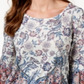 Blusa feminina estampada com manga flare, tamanho X-S