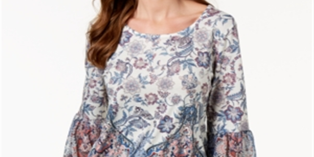 Blusa feminina estampada com manga flare, tamanho X-S