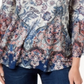 Blusa feminina estampada com manga flare, tamanho X-S