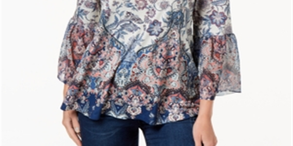 Blusa feminina estampada com manga flare, tamanho X-S