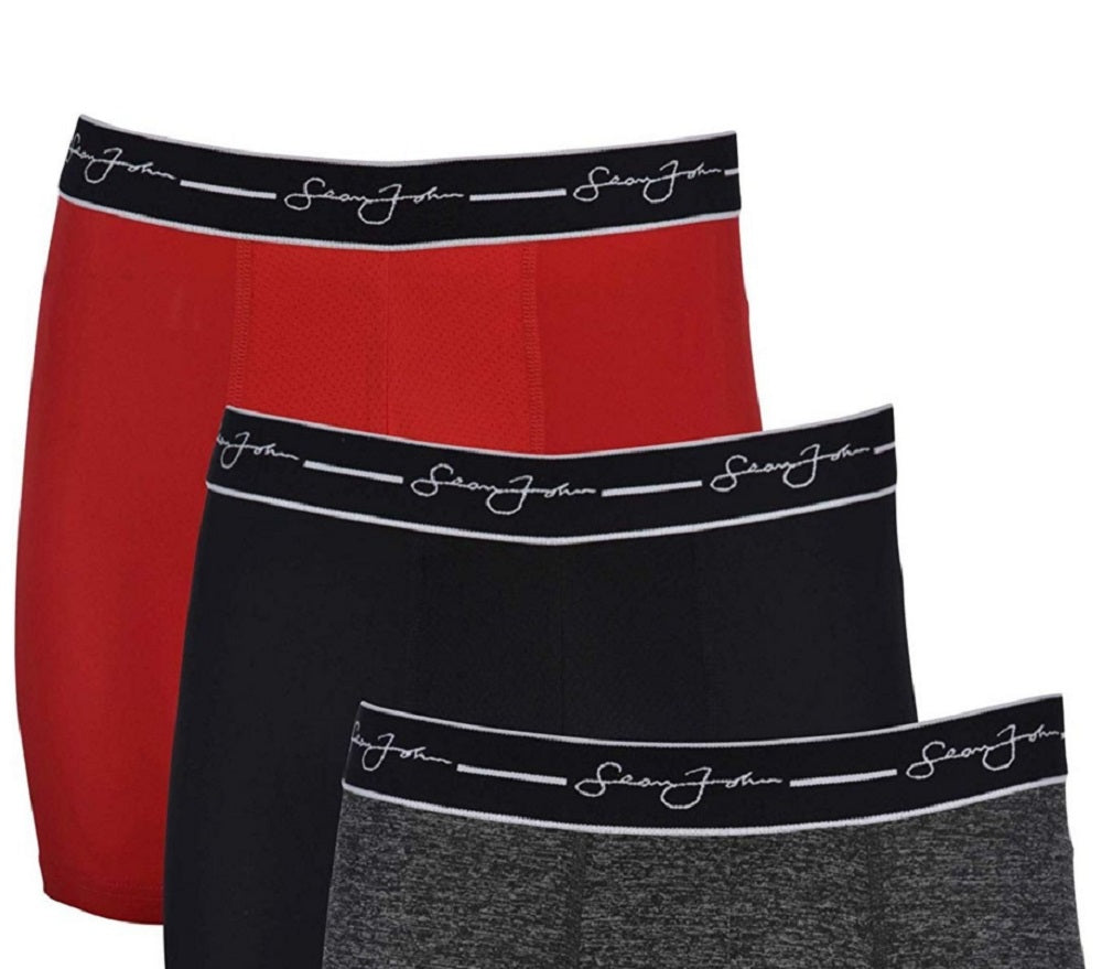 Pacote com 3 cuecas boxer Sean John Performance masculinas, pretas, tamanho pequeno