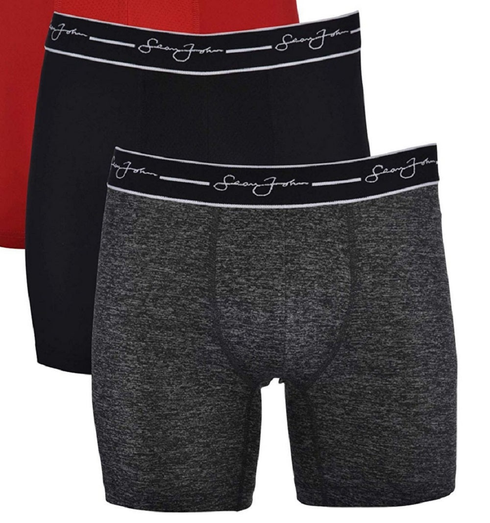Pacote com 3 cuecas boxer Sean John Performance masculinas, pretas, tamanho pequeno