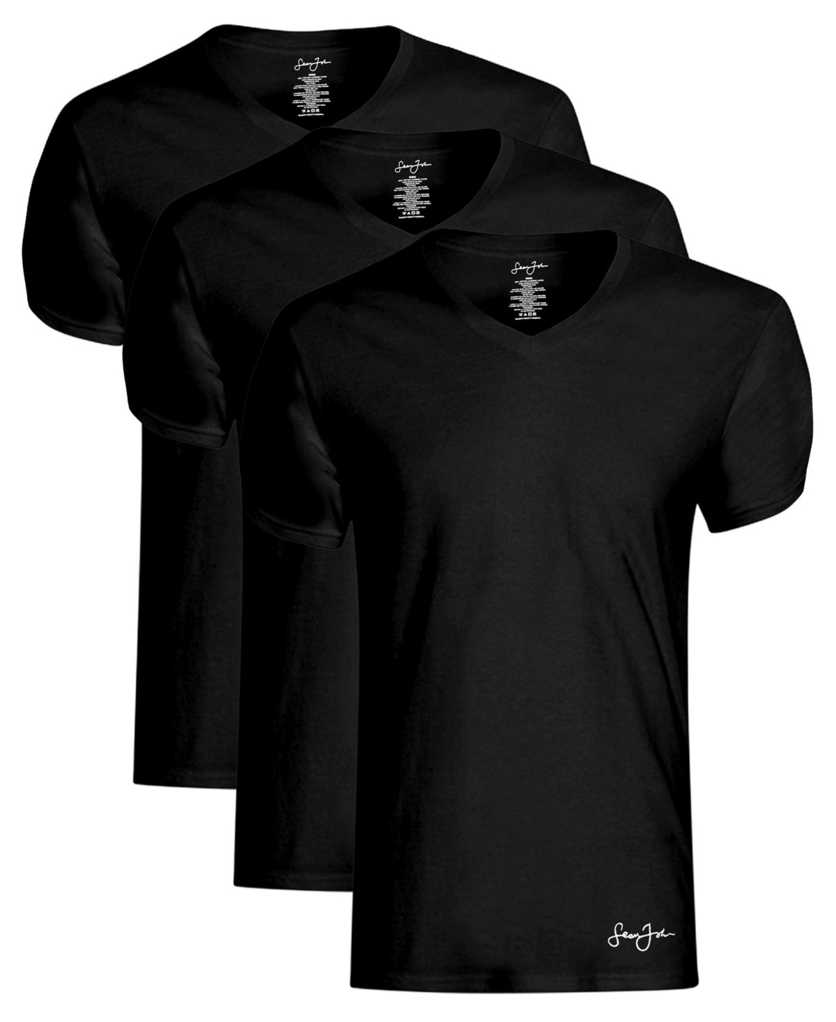 Pacote com 3 camisetas masculinas Sean John com decote em V, pretas, tamanho pequeno