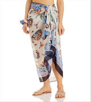 Conjunto de pareo e scrunchie com bandana floral Echo feminino, azul, tamanho regular