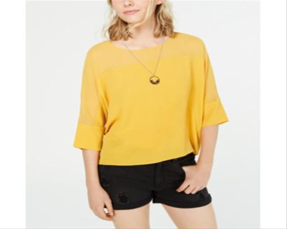 Blusa de crepe boxy com colar BCX Juniors, amarela, tamanho grande