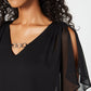 Blusa de chiffon com manga 3/4 sólida BCX Junior, preta, tamanho médio