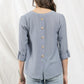 Blu Pepper - Split Neck Back Button Three Quarter Tab Sleeve Top