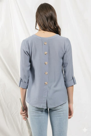 Blu Pepper - Split Neck Back Button Three Quarter Tab Sleeve Top