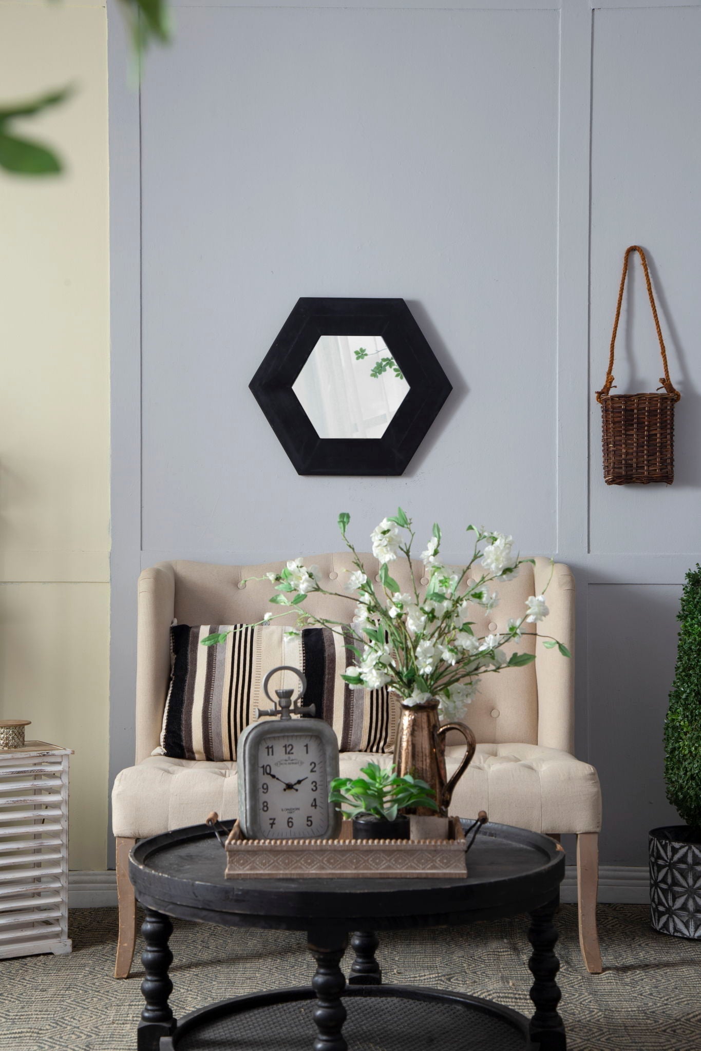 Hexagon Mirror With Natural Wood Frame