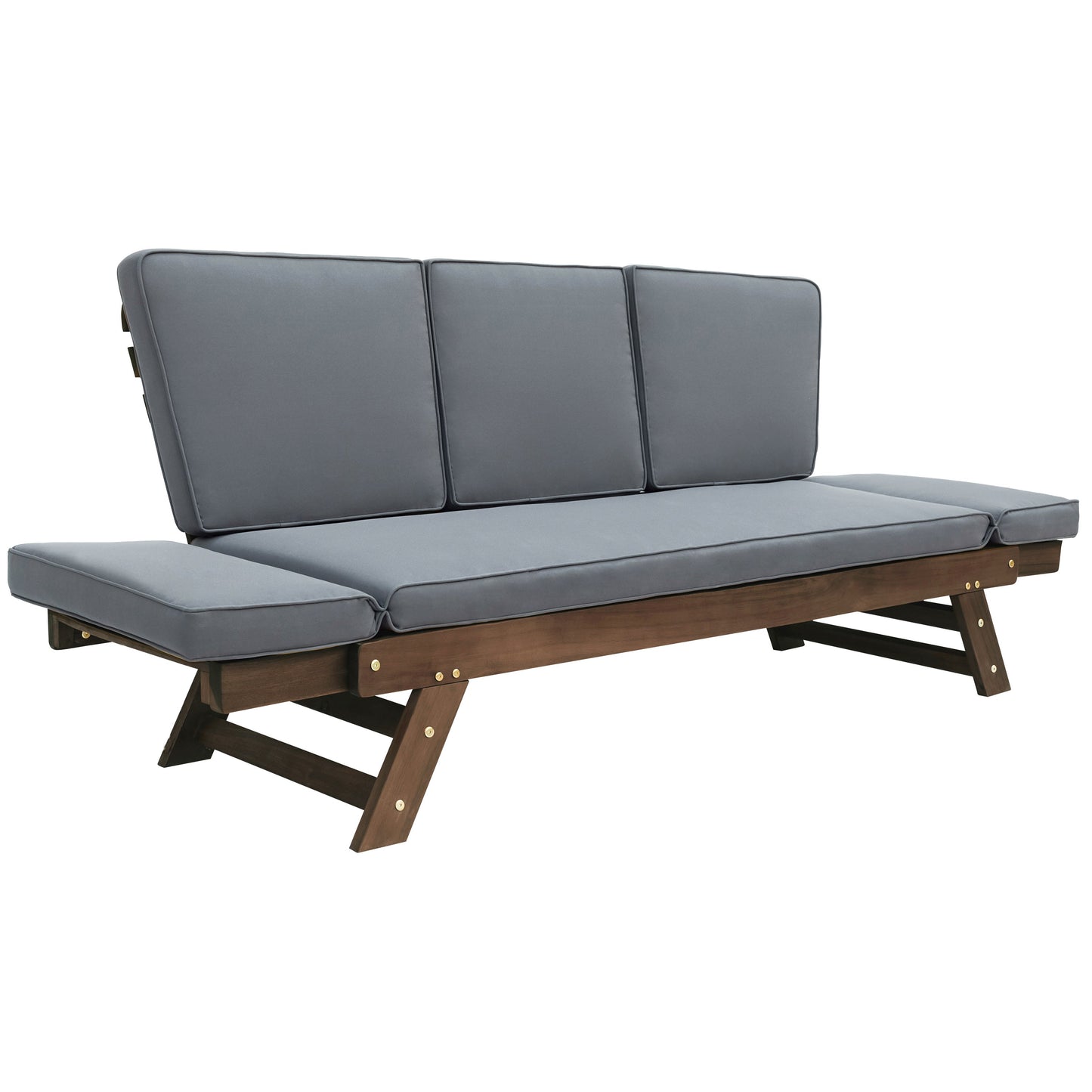 TOPMAX Outdoor Adjustable Patio Wooden Daybed Sofa Chaise Lounge with Cushions