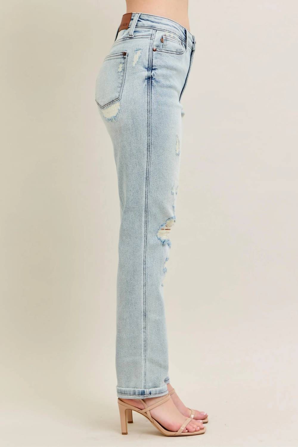 Trendsi - Judy Blue Full Size Mr Repair Stitch Detail Destroy Single Cuff Bf Jeans Plus Size