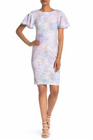 Calvin Klein - Vestido Scuba com Estampa Floral e Manga Flutuante Acima do Joelho