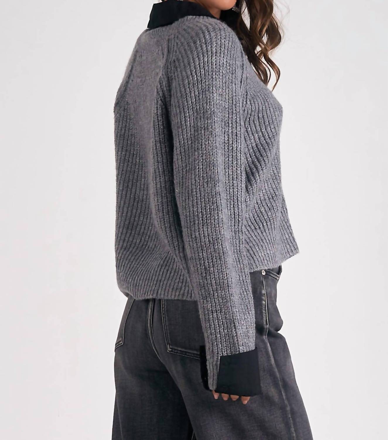 Elan - V-neck Attached Collar Sweater