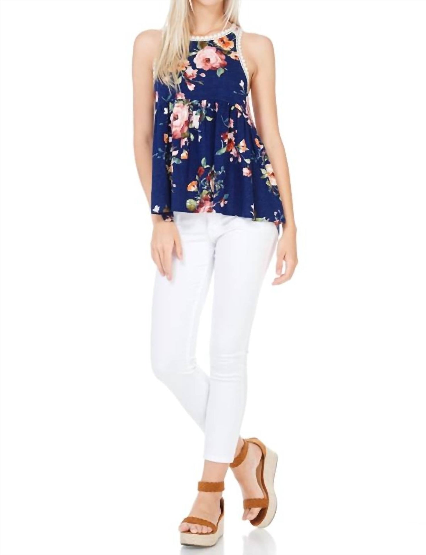 7Th Ray - Floral Print Racerback Babydoll Top