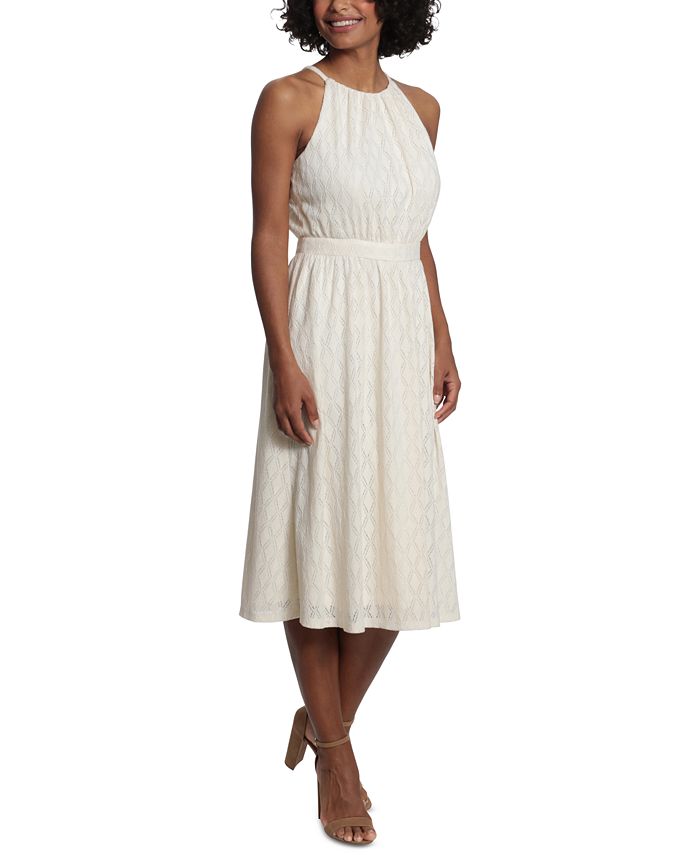 Vestido midi feminino com renda diamante, tamanho 4, branco, London Times