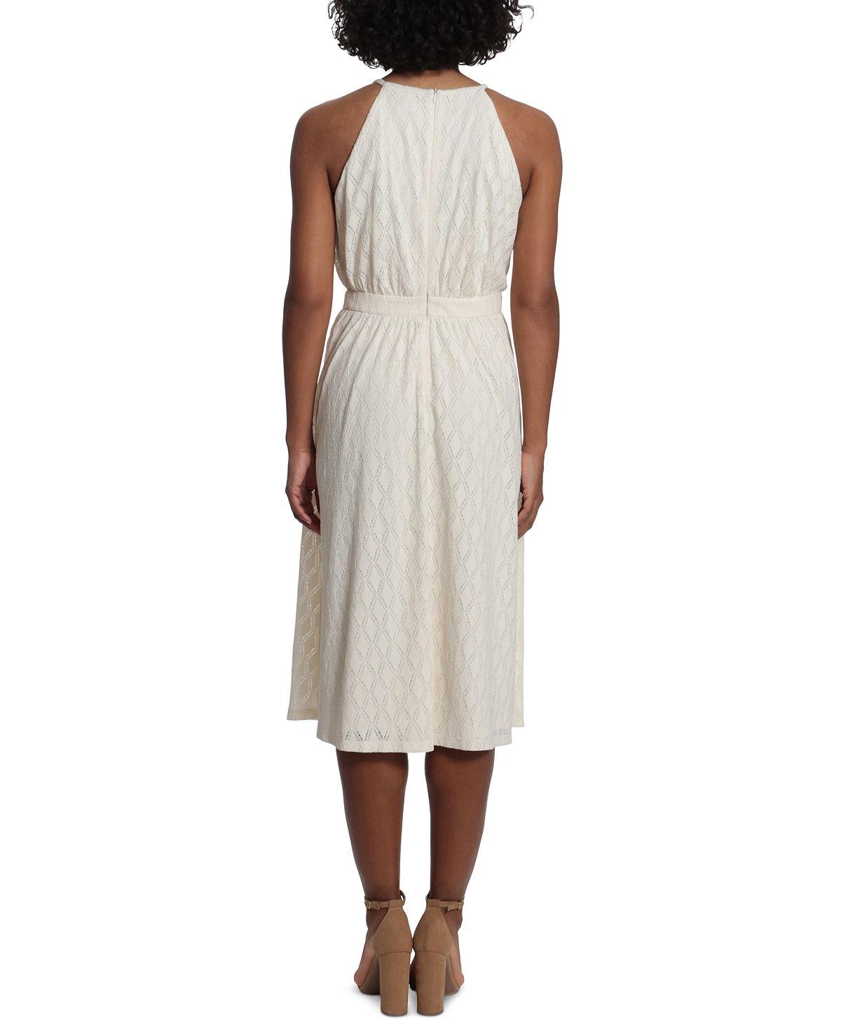 Vestido midi feminino com renda diamante, tamanho 4, branco, London Times