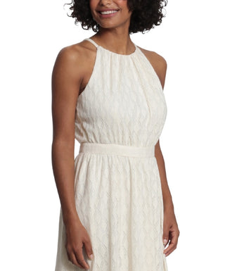 Vestido midi feminino com renda diamante, tamanho 4, branco, London Times