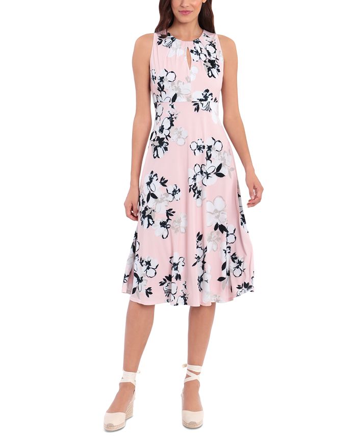 Vestido midi floral plissado feminino London Times, rosa, tamanho 12