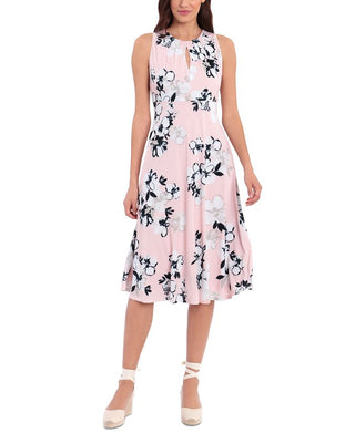 Vestido midi floral plissado feminino London Times, rosa, tamanho 12