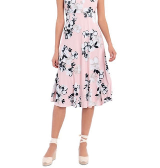 Vestido midi floral plissado feminino London Times, rosa, tamanho 12