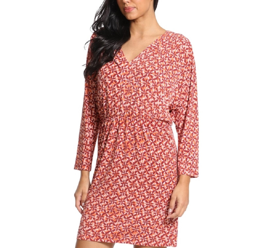 Vestido estampado feminino London Times com manga dolman, laranja, tamanho 6
