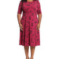 Vestido midi com cintura embutida e manga três quartos feminino London Times, rosa, tamanho 18W
