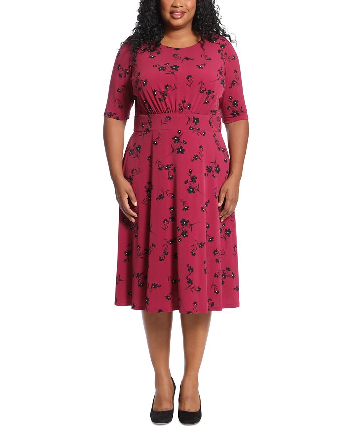 Vestido midi com cintura embutida e manga três quartos feminino London Times, rosa, tamanho 18W