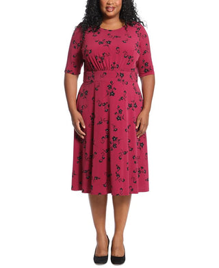 Vestido midi com cintura embutida e manga três quartos feminino London Times, rosa, tamanho 18W