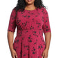 Vestido midi com cintura embutida e manga três quartos feminino London Times, rosa, tamanho 18W