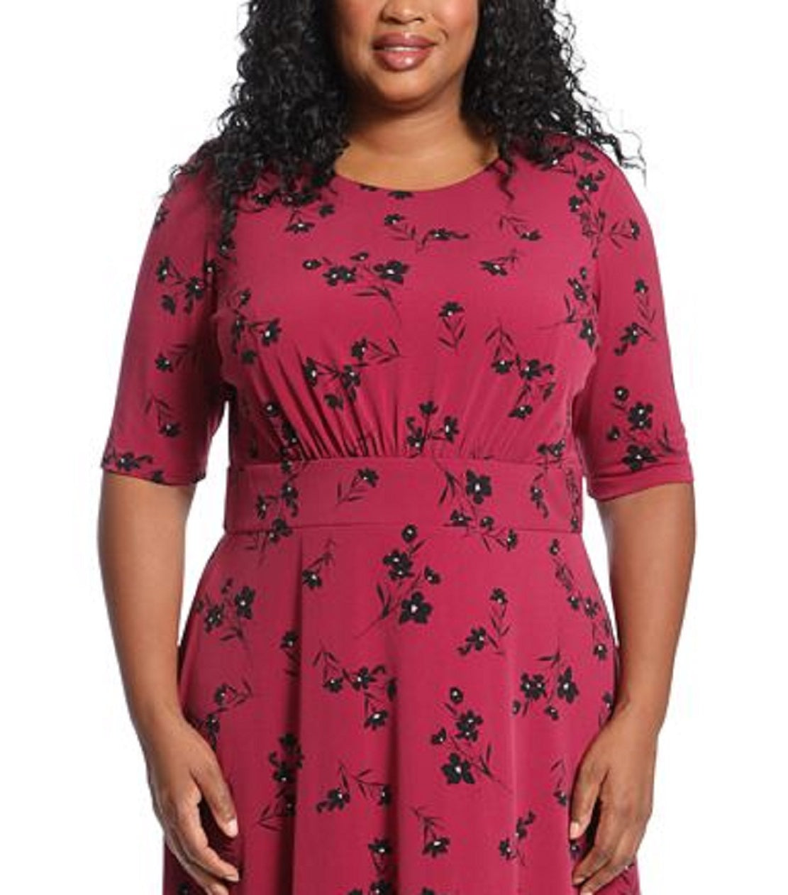 Vestido midi com cintura embutida e manga três quartos feminino London Times, rosa, tamanho 18W