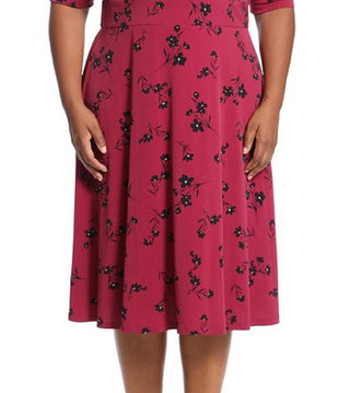 Vestido midi com cintura embutida e manga três quartos feminino London Times, rosa, tamanho 18W