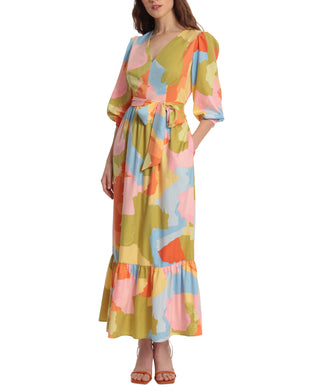 Vestido longo com cinto e camadas Donna Morgan feminino, azul, tamanho 2