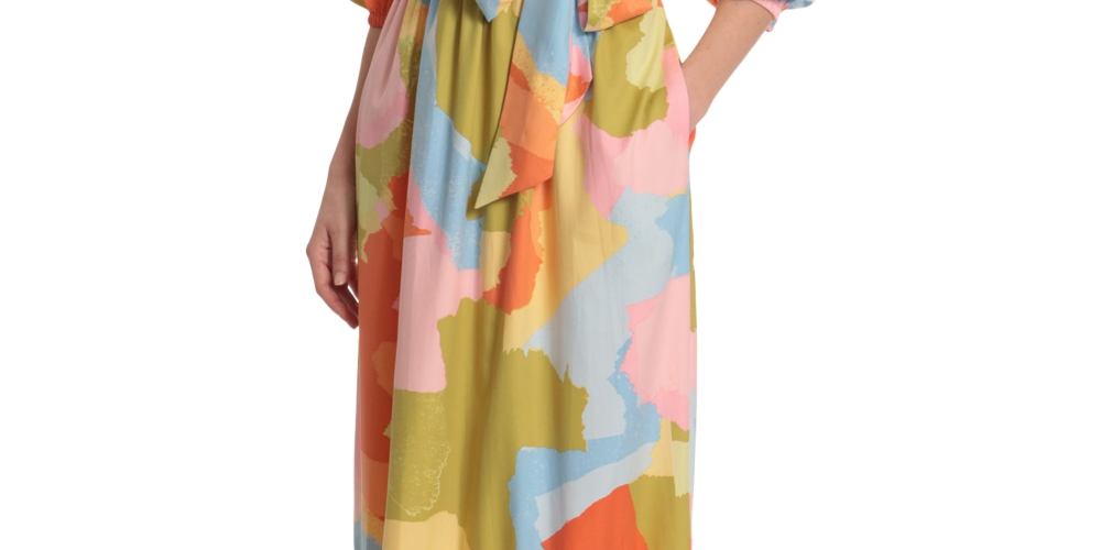 Vestido longo com cinto e camadas Donna Morgan feminino, azul, tamanho 2