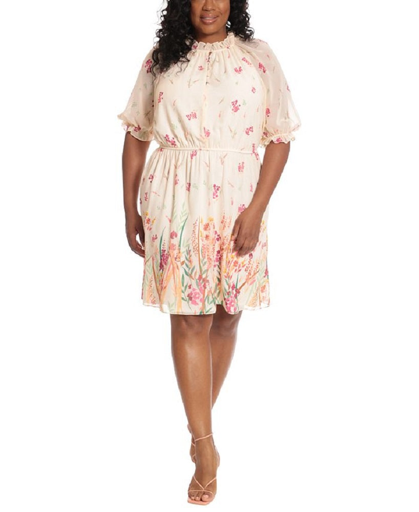 Vestido feminino de chiffon com cintura franzida, bege, tamanho 18W, da London Times