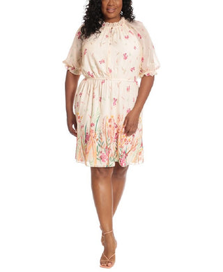 Vestido feminino de chiffon com cintura franzida, bege, tamanho 18W, da London Times