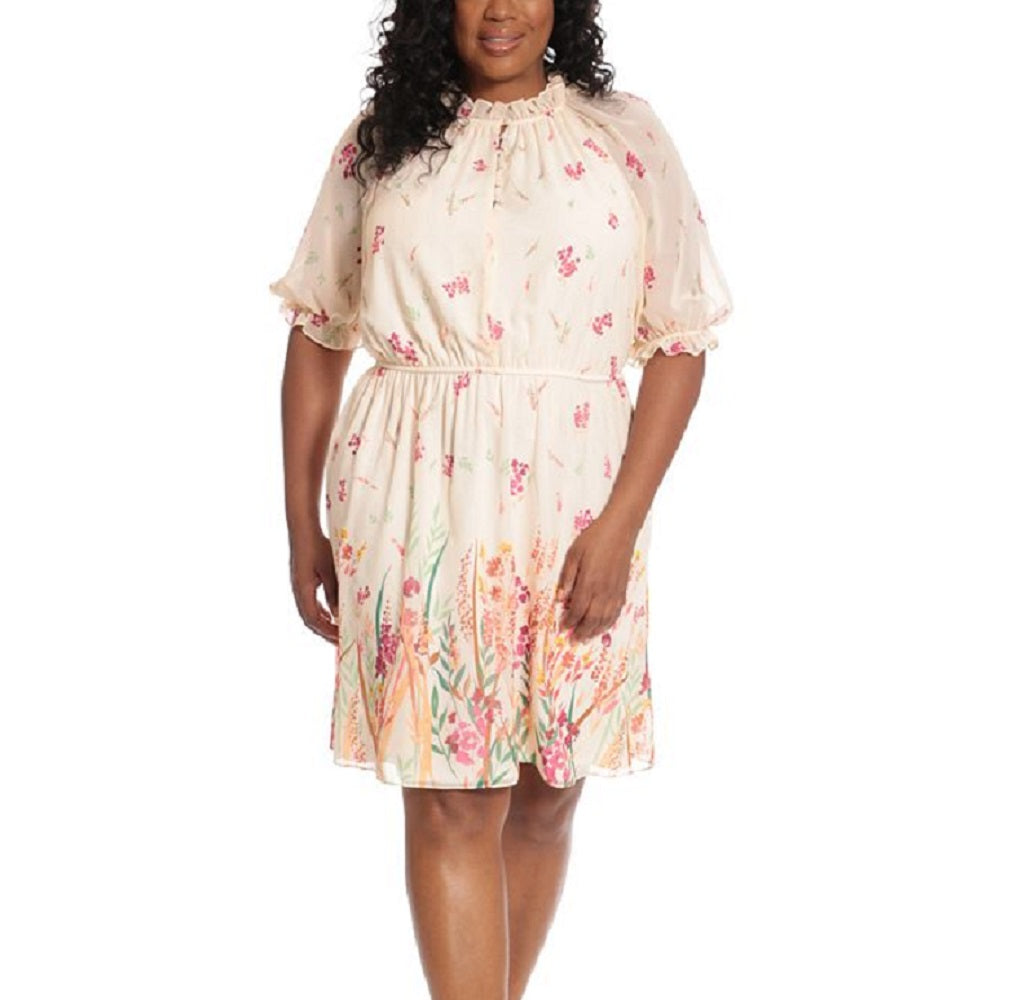 Vestido feminino de chiffon com cintura franzida, bege, tamanho 18W, da London Times