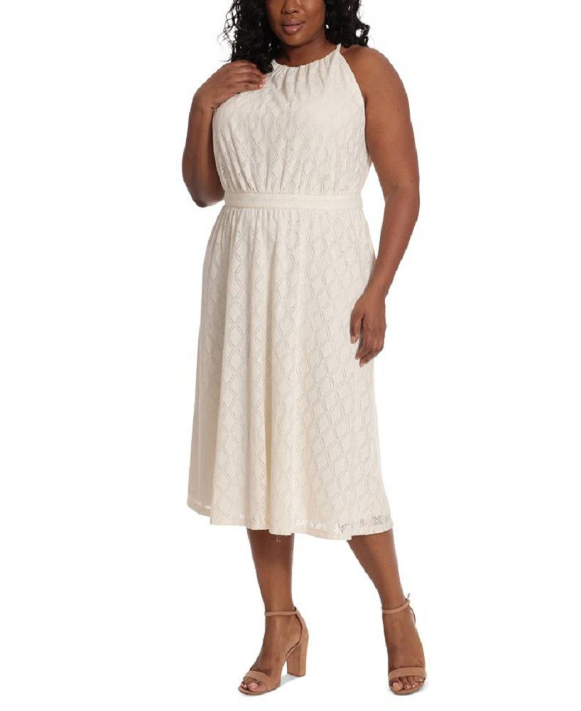 Vestido Halter de Renda Elástica Diamante Feminino London Times Branco Tamanho 14W