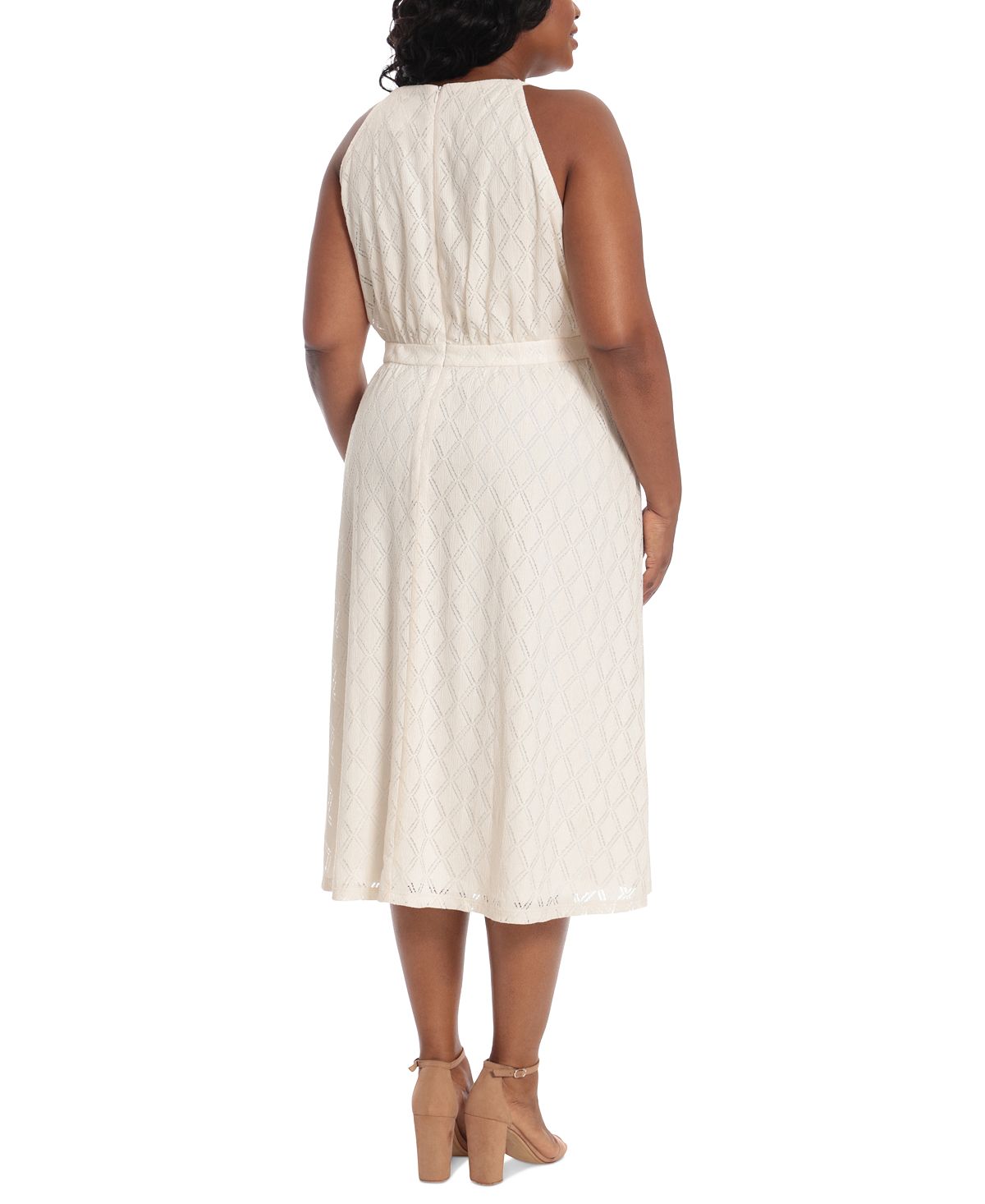 Vestido Halter de Renda Elástica Diamante Feminino London Times Branco Tamanho 14W