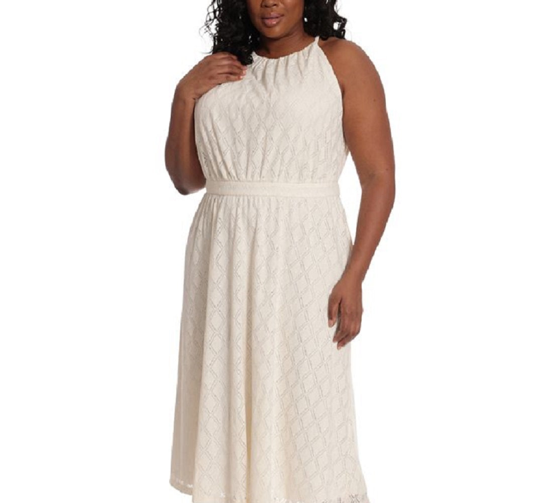 Vestido Halter de Renda Elástica Diamante Feminino London Times Branco Tamanho 14W