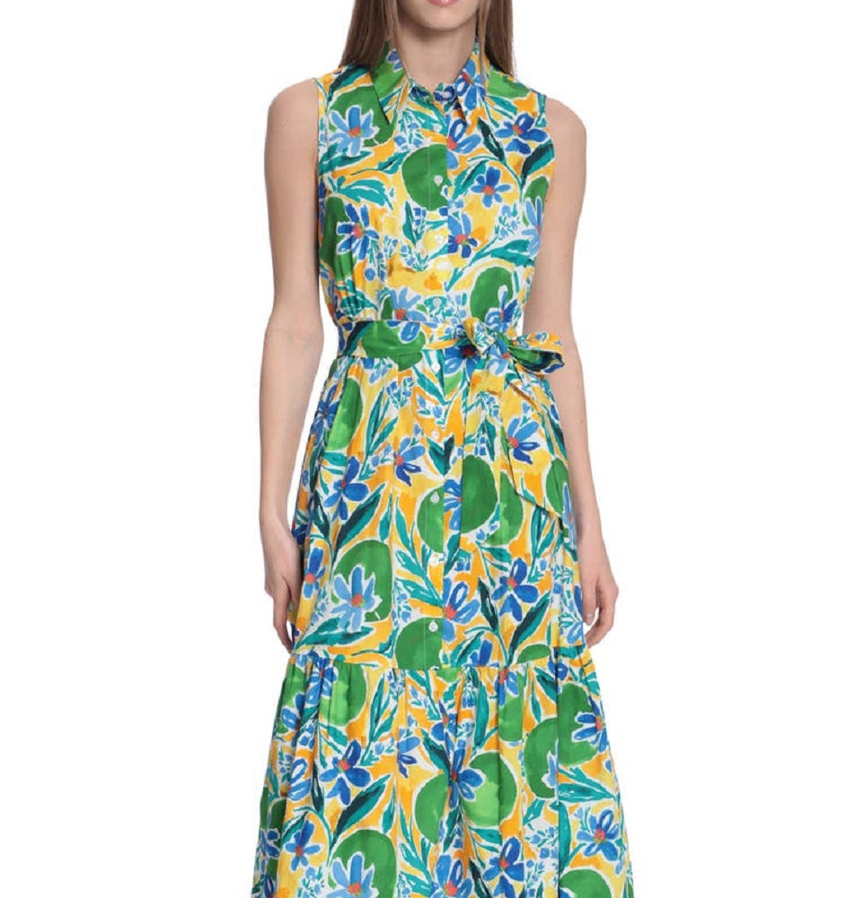 Vestido-camisa floral sem mangas Donna Morgan feminino, verde, tamanho 8