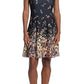 Vestido feminino estampado London Times, justo e evasê, preto, tamanho 12, pequeno
