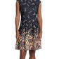 Vestido feminino estampado London Times, justo e evasê, preto, tamanho 12, pequeno