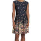 Vestido feminino estampado, justo e evasê, preto, tamanho 14, pequeno, da London Times