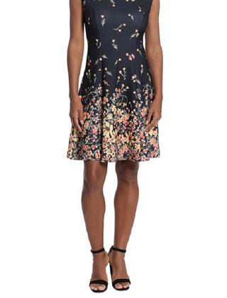 Vestido feminino estampado, justo e evasê, preto, tamanho 14, pequeno, da London Times