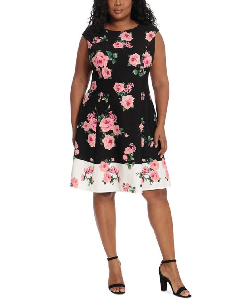 Vestido feminino com estampa floral e ajuste evasê, preto, tamanho pequeno e pequeno, do London Times