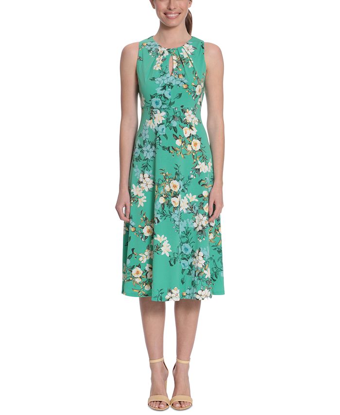 Vestido de malha com estampa floral feminino London Times, verde, tamanho 18W
