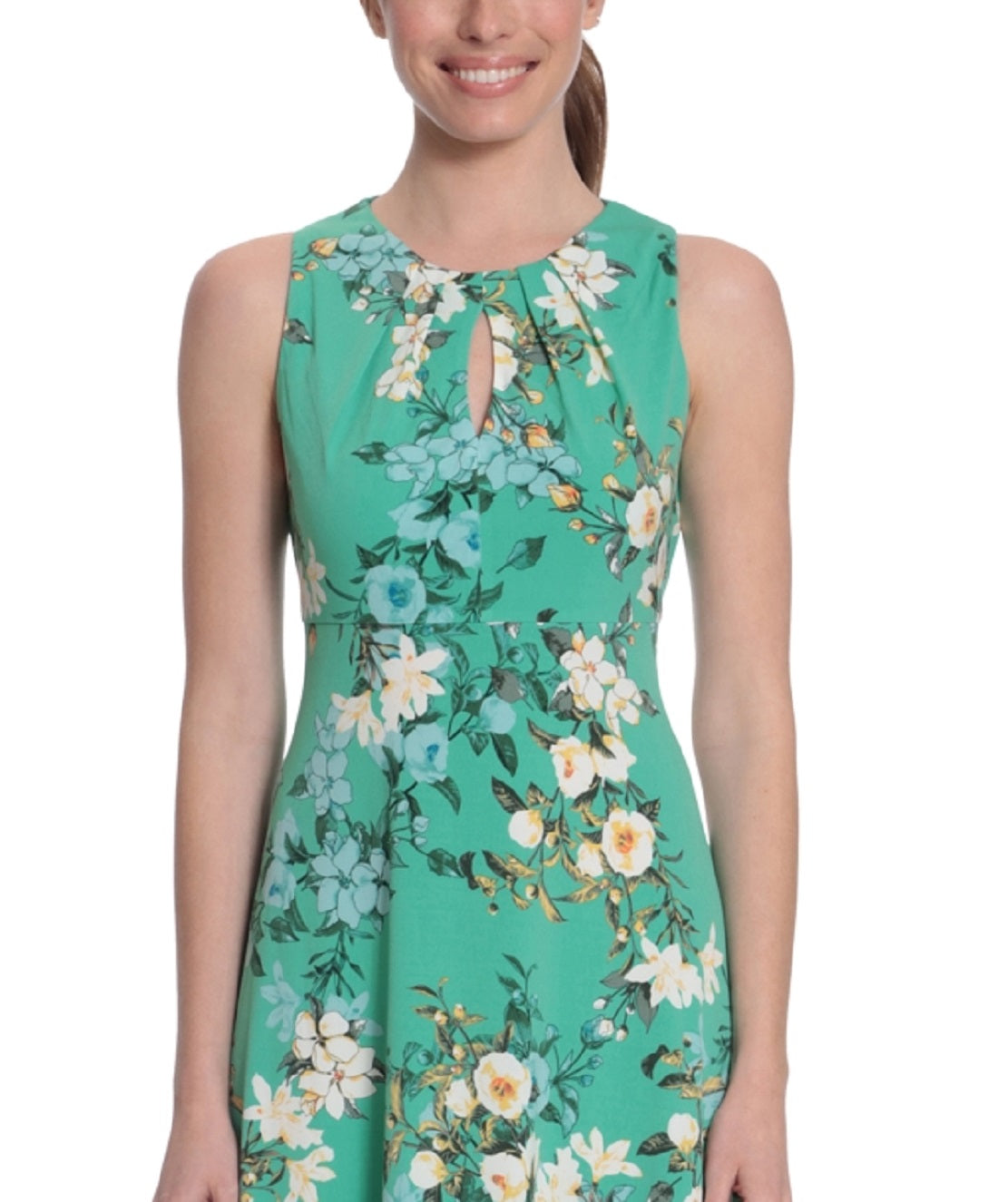 Vestido de malha com estampa floral feminino London Times, verde, tamanho 18W